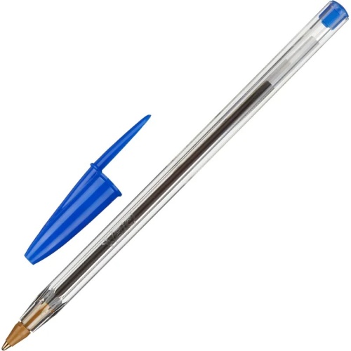 Ручка шариковая неавтоматическая Bic Cristal синяя (толщина линии 0.32 мм, корпус прозрачный)