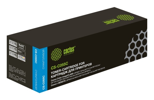 Картридж лазерный Cactus CS-C055C голубой (2100 стр.) для Canon LBP663Cdw, LBP664Cx, MF746Cx, MF742C