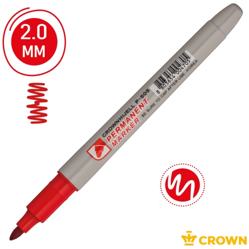 Маркер перманентный Crown "Multi Marker Slim" красный, пулевидный, 2мм