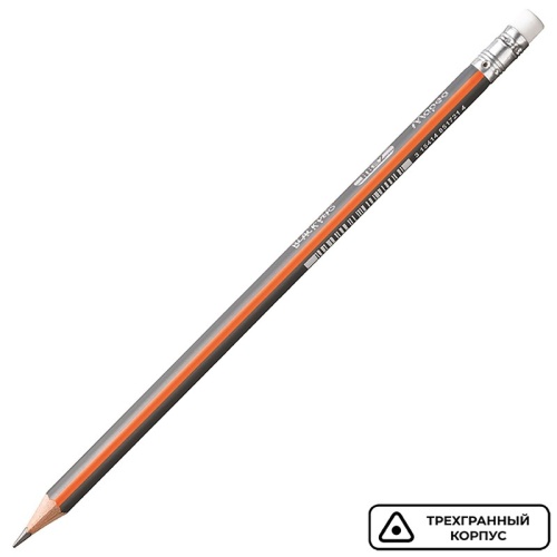 Карандаш чернографитный HB с ластиком Maped Black Pep's заточенный трехгранный