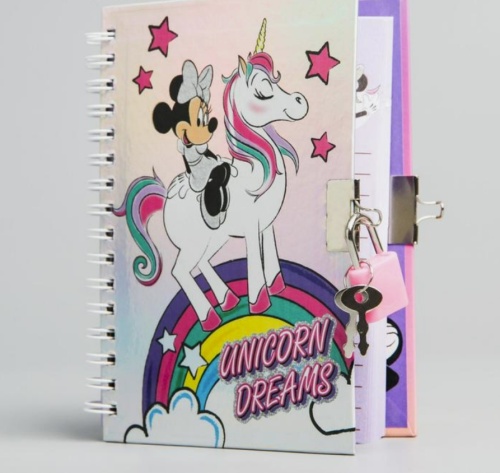 Записная книжка на замочке А6 "Unicorn dreams", Минни Маус Записная книжка на замочке А6 "Unicorn dreams", Минни Маус