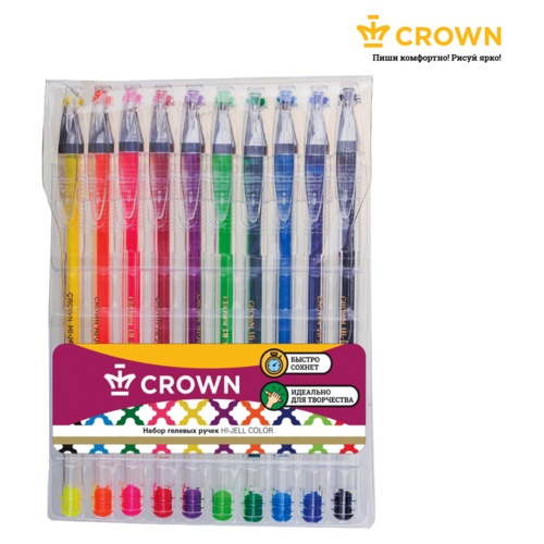 Набор гелевых ручек Crown "Hi-Jell Color" 10шт., 10 цветов Набор гелевых ручек Crown "Hi-Jell Color" 10шт., 10 цветов