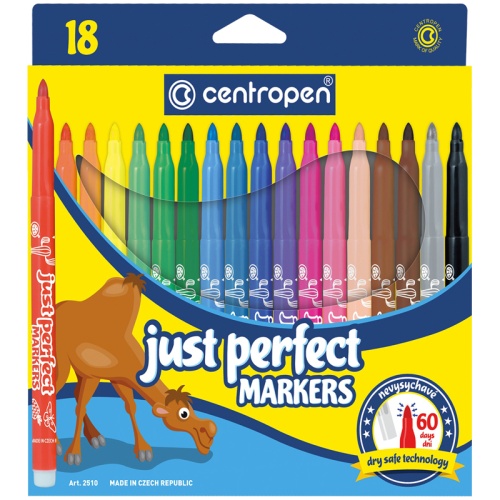 Фломастеры Centropen "Just Perfect", 18цв., трехгранные, смываемые, устойч. к высыханию, евр