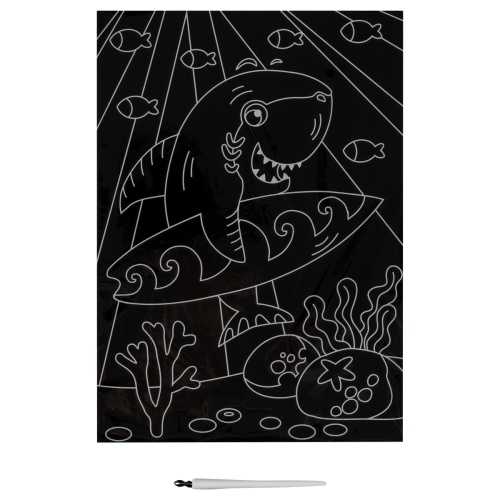 Гравюра с мультицветной основой ТРИ СОВЫ "Акула-серфер", А4