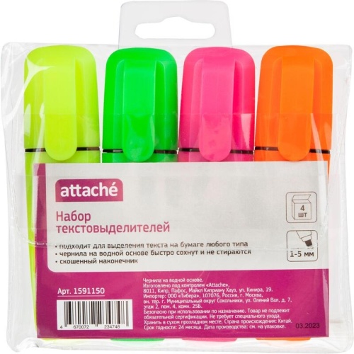 Набор текстовыделителей Attache Palette (толщина линии 1-5 мм, 4 цвета) HL6010