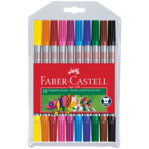 Фломастеры двусторонние Faber-Castell, 10цв., 10шт., смываемые, пластик.уп.