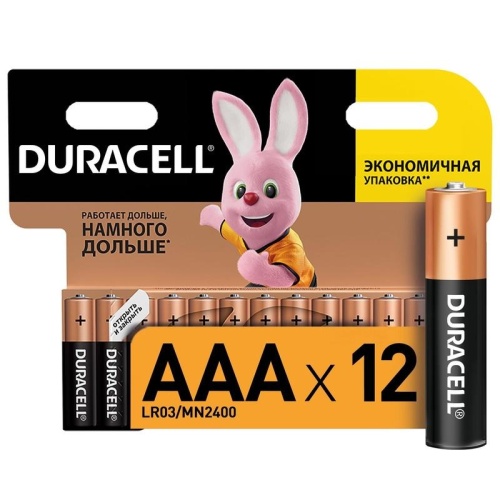 Батарейка AAA мизинчиковая Duracell Basic (LR03, 24А) (12 штук в упаковке)