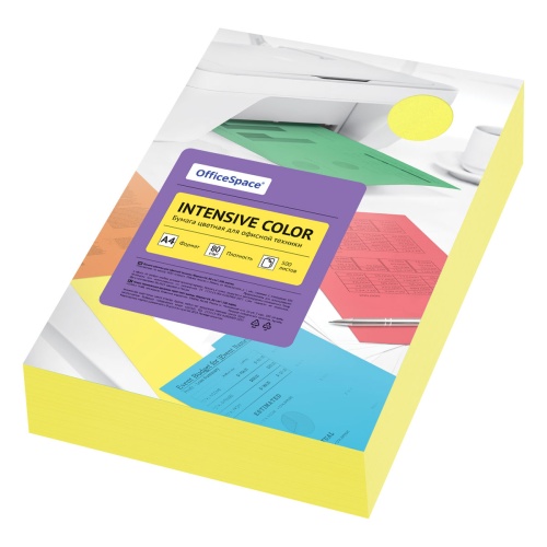 Бумага цветная OfficeSpace "Intensive Color", А4, 80г/м2, 500л., (желтый) Бумага цветная OfficeSpace "Intensive Color", А4, 80г/м2, 500л., (желтый)