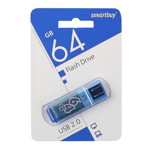 Память USB Flash 64 GB Smartbuy "Glossy" USB 2.0 Flash Drive, голубой