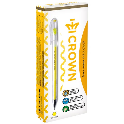 Ручка гелевая Crown "Hi-Jell Color" желтая, 0,7мм
