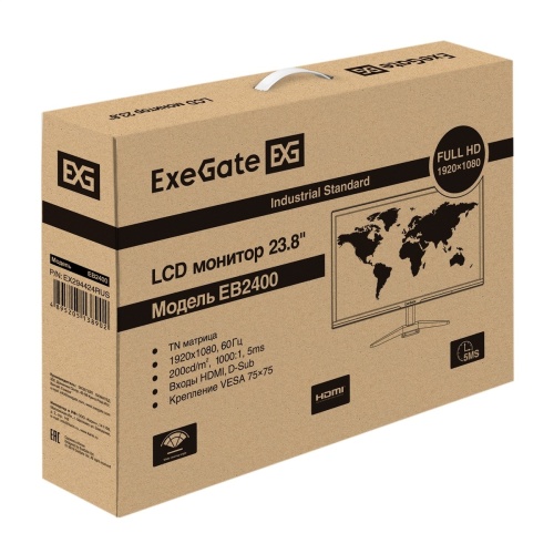 Монитор 23.8" ExeGate EB2400 TN+film 1920x1080, 60 Гц, 5 мс, 16:9, 200 кд/м2, 1xHDMI, 1xVGA, черный