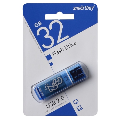 Память USB Flash 32 GB Smartbuy "Glossy" USB 2.0 Flash Drive, голубой
