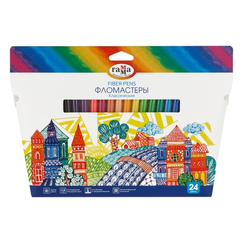 Фломастеры Гамма "Классические", 24цв., смываемые. упак.