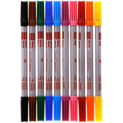 Фломастеры двусторонние Faber-Castell, 10цв., 10шт., смываемые, пластик.уп.