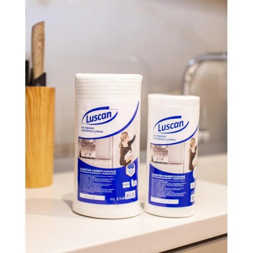 Салфетки хозяйственные в рулоне Luscan спанлейс 23x22 см 40 г/кв.м белые (70 листов) 522382 522382