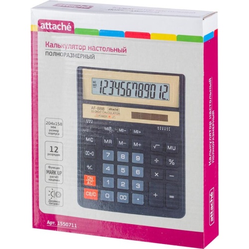 Калькулятор настольный Attache ASF-888 12-разрядный черный 204x158x40 мм Калькулятор настольный Attache ASF-888 12-разрядный черный 204x158x40 мм