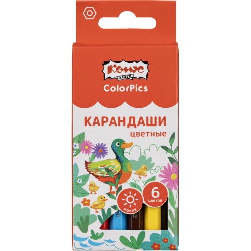 Карандаши цветные Комус Класс ColorPics 6 карандашей 6 цветов шестигранные (укороченные)