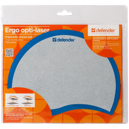 Коврик для мыши Defender Ergo opti-laser, черный, серебристый
