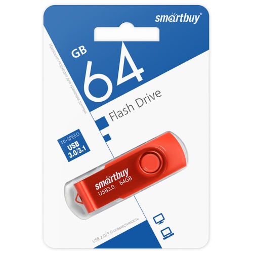 Память USB Flash 64 GB Smartbuy "Twist" USB 3.0 Flash Drive, красный Память USB Flash 64 GB Smartbuy "Twist" USB 3.0 Flash Drive, красный