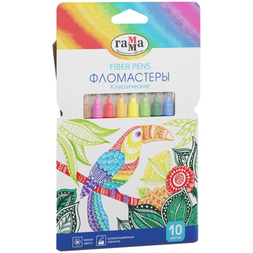 Фломастеры Гамма "Классические", 10цв., смываемые. упаковка