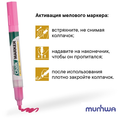 Маркер меловой MunHwa "Chalk Marker" розовый, 3мм, спиртовая основа, пакет