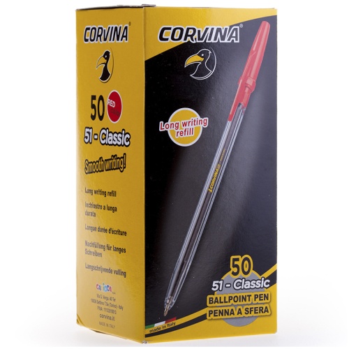 Ручка шариковая Corvina "51 Classic" красная, 1,0мм, прозрачный корпус Ручка шариковая Corvina "51 Classic" красная, 1,0мм, прозрачный корпус