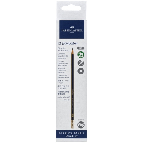 Карандаш чернографитный Faber-Castell "Goldfaber 1222" HB, с ластиком, заточен.