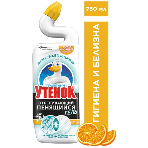 Средство для туалета Туалетный утенок "Отбеливающий пенящийся гель Цитрусовый", 750мл