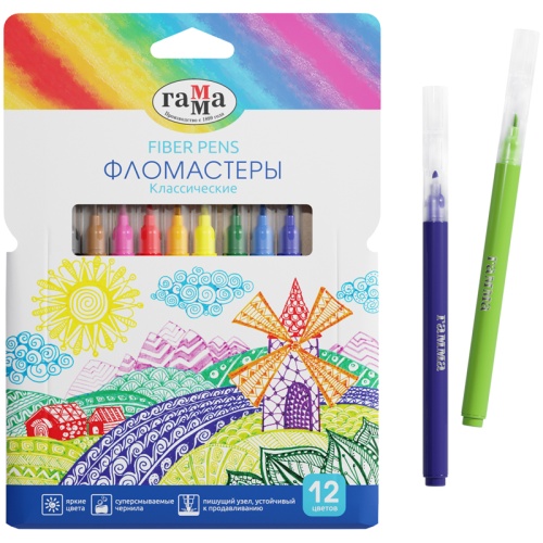 Фломастеры Гамма "Классические", 12цв., смываемые. упаковка