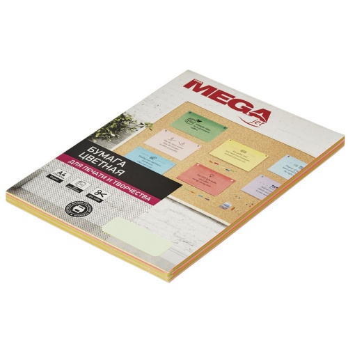 Бумага цветная ProMEGA Jet (А4, 80г, микс пастель) пачка 100л