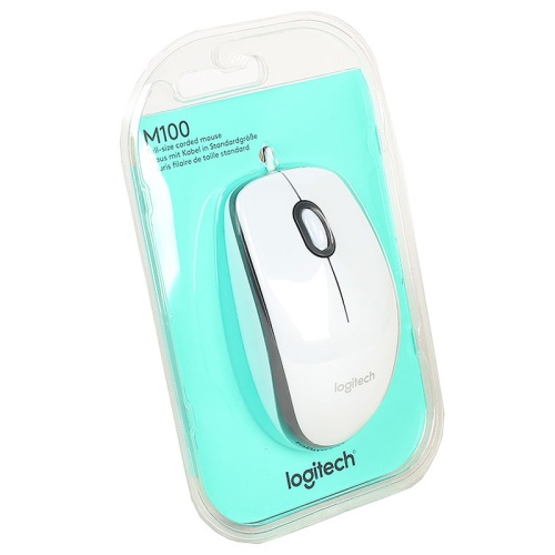 Мышь проводная Logitech M100 USB белый