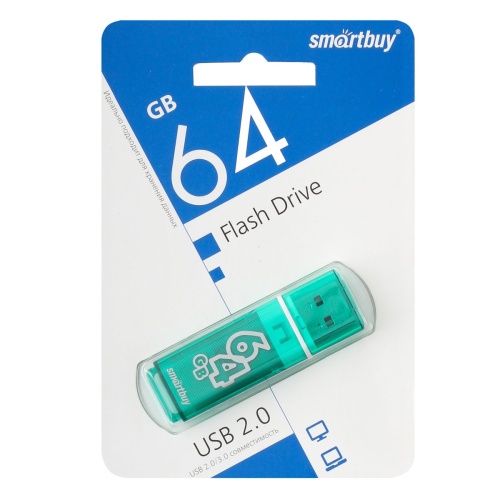 Память USB Flash 64 GB Smartbuy "Glossy" USB 2.0 Flash Drive, зеленый