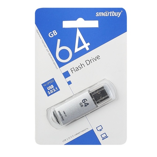 Память USB Flash 64 GB Smartbuy "V-Cut" USB 3.0 Flash Drive, серебристый (металл. корпус )