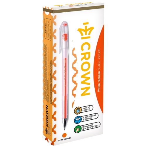Ручка гелевая Crown "Hi-Jell Color" оранжевая, 0,7мм