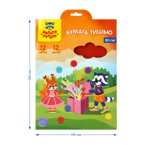 Бумага тишью Мульти-Пульти, А4, 12л., 12цв., 20г/м2, "Приключения Енота"