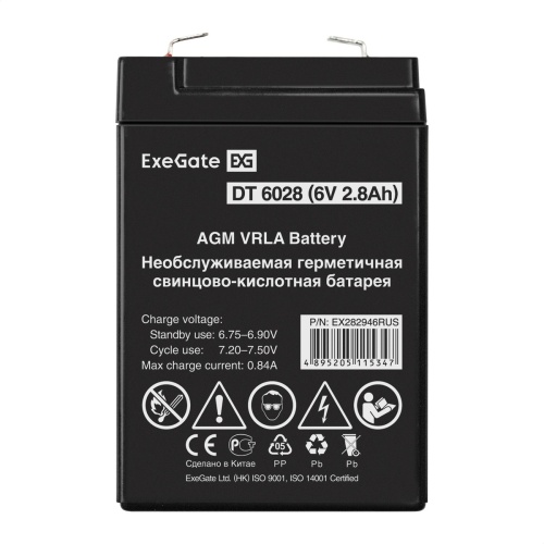 Аккумуляторная батарея 6V / 2.8Ah DT 6028 клеммы F1 ExeGate