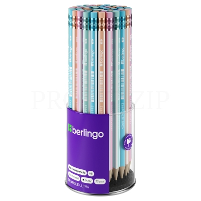 Карандаш чернографитный Berlingo "Triangle ultra" HB, трехгранный, c ластиком, BP00820