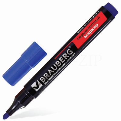 Маркер перманентный (нестираемый) BRAUBERG "Contract", без клипа, круглый наконечник 3 мм, синий