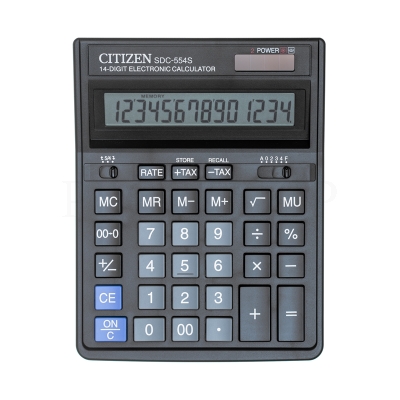 Калькулятор настольный Citizen SDC-554S, 14 разрядов, двойное питание, 153*199*31мм, черный