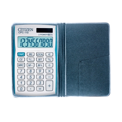 Калькулятор карманный Citizen CPC-110VBL, 10 разрядов, двойное питание, 64*105*10мм, белый/голубой