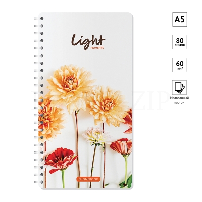 Телефонная книга А5, 80л., на гребне OfficeSpace "Цветы. Light moments", с высечкой