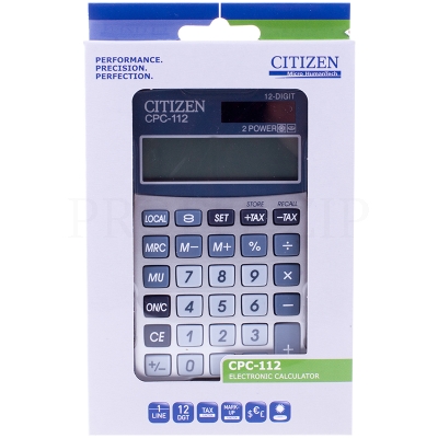 Калькулятор карманный Citizen CPC-112WB, 12 разрядов, двойное питание, 72*120*9мм, серебристый