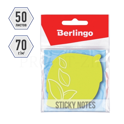 Самоклеящийся блок фигурный Berlingo "Лист", 70*70мм, 50л., зеленый неон, LSz_76044