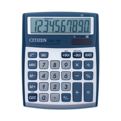 Калькулятор настольный Citizen CDC-100, 10 разрядов, двойное питание, 109*135*25мм, серебристый