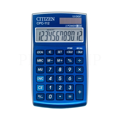 Калькулятор карманный Citizen CPC-112BLWB, 12 разрядов, двойное питание, 72*120*9мм, синий