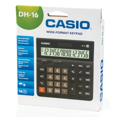 Калькулятор CASIO настольный DH-16-BK-S, 16 разрядов, двойное питание, 159х151 мм, европодвес, черны