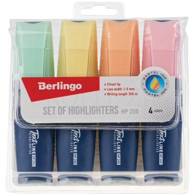 Набор текстовыделителей Berlingo "Textline HP200" 04цв., пастельные цвета, 1-5мм, T5020