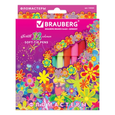 Фломастеры BRAUBERG "Blooming flowers", 12 цветов, вентилируемый колпачок