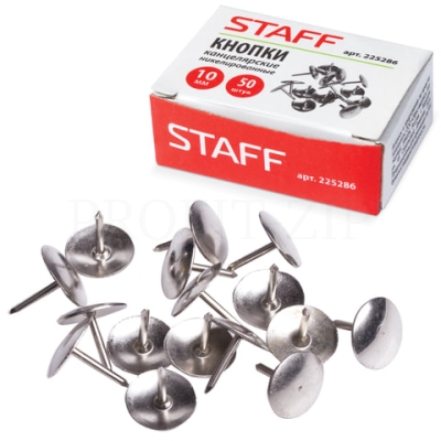 Кнопки канцелярские STAFF, металлические, никелированные, 10 мм, 50 шт.