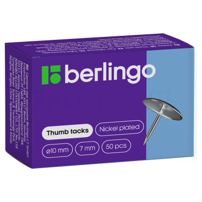 Кнопки канцелярские/гвоздики Berlingo, никелированные 10мм, 50шт., RN5010n